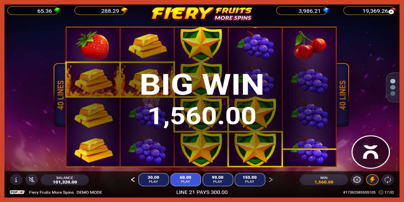 Снимак екрана слота: Fiery Fruits More Spins без депозита, број - 2