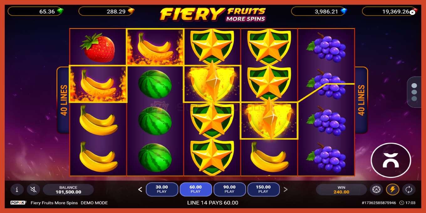 Снимак екрана слота: Fiery Fruits More Spins без депозита, број - 3