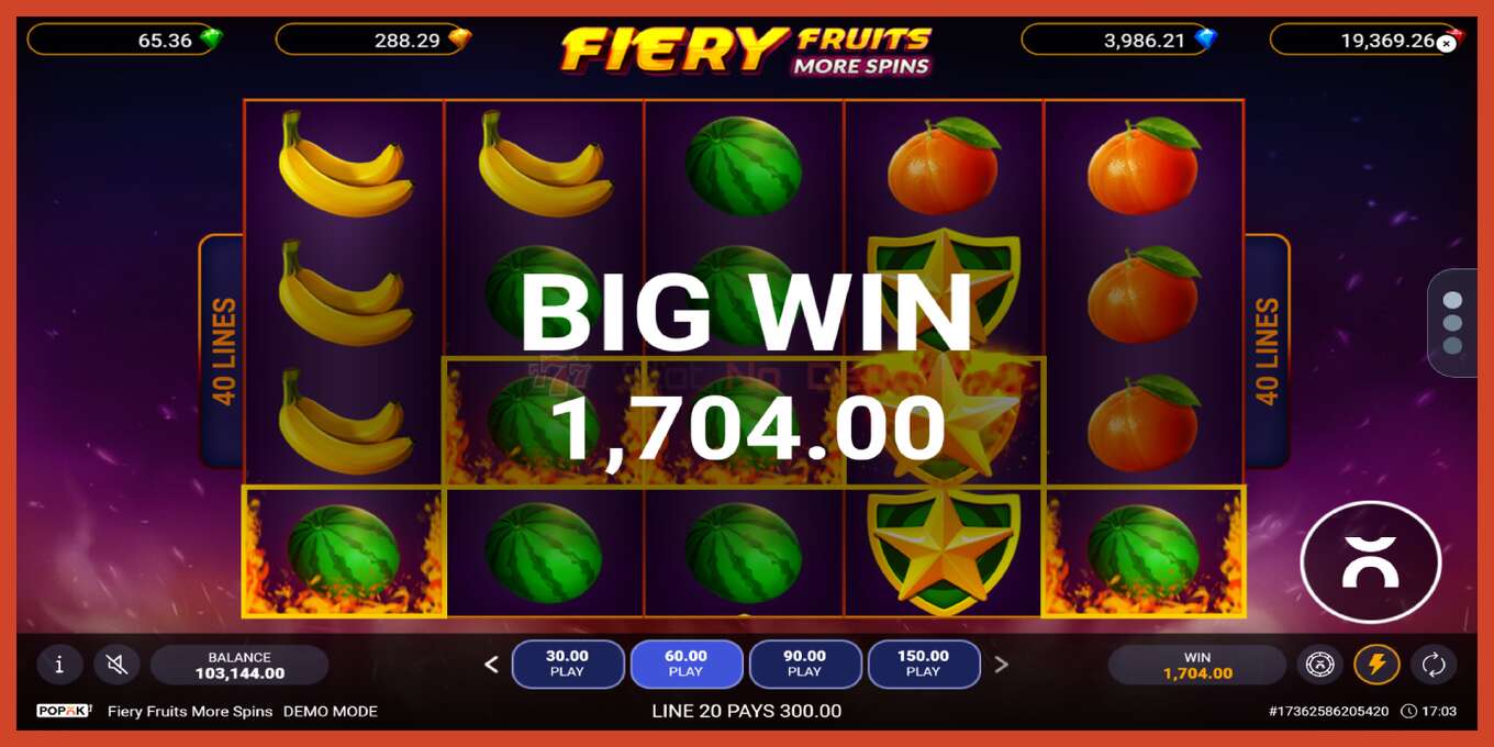 Снимак екрана слота: Fiery Fruits More Spins без депозита, број - 4