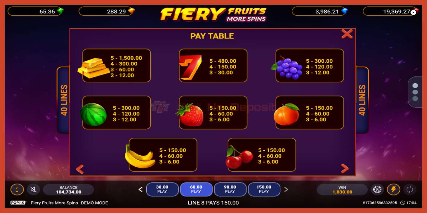 Снимак екрана слота: Fiery Fruits More Spins без депозита, број - 5