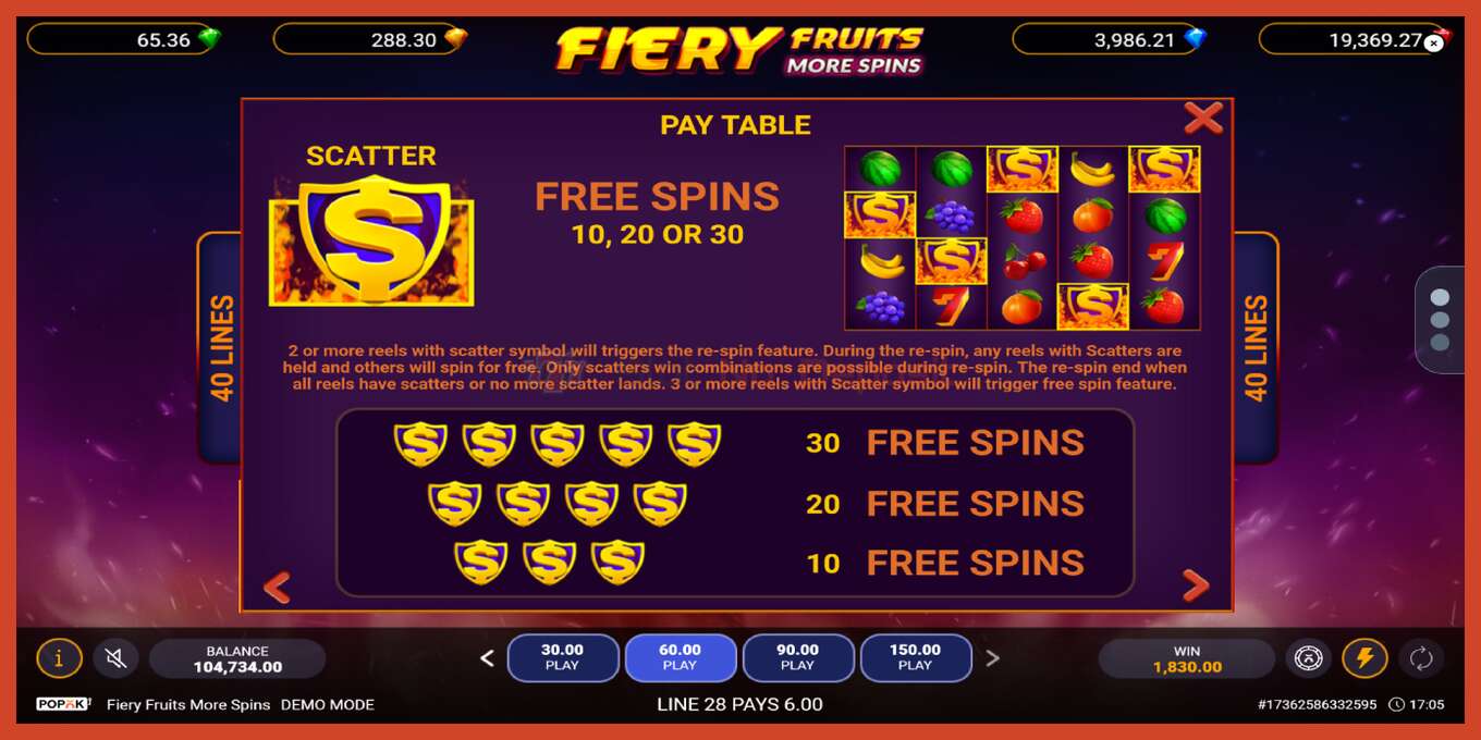 Снимак екрана слота: Fiery Fruits More Spins без депозита, број - 6