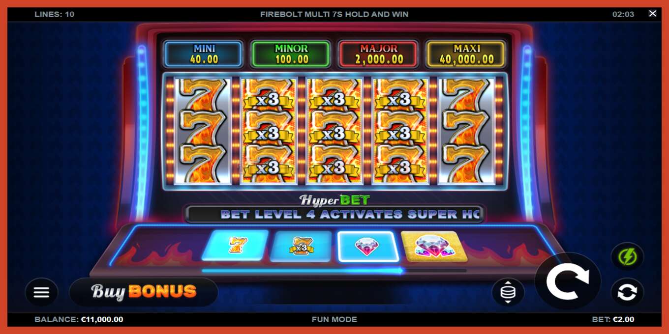 Slot screenshot: Firebolt Multi 7s Hold and Win no deposit, number - 2