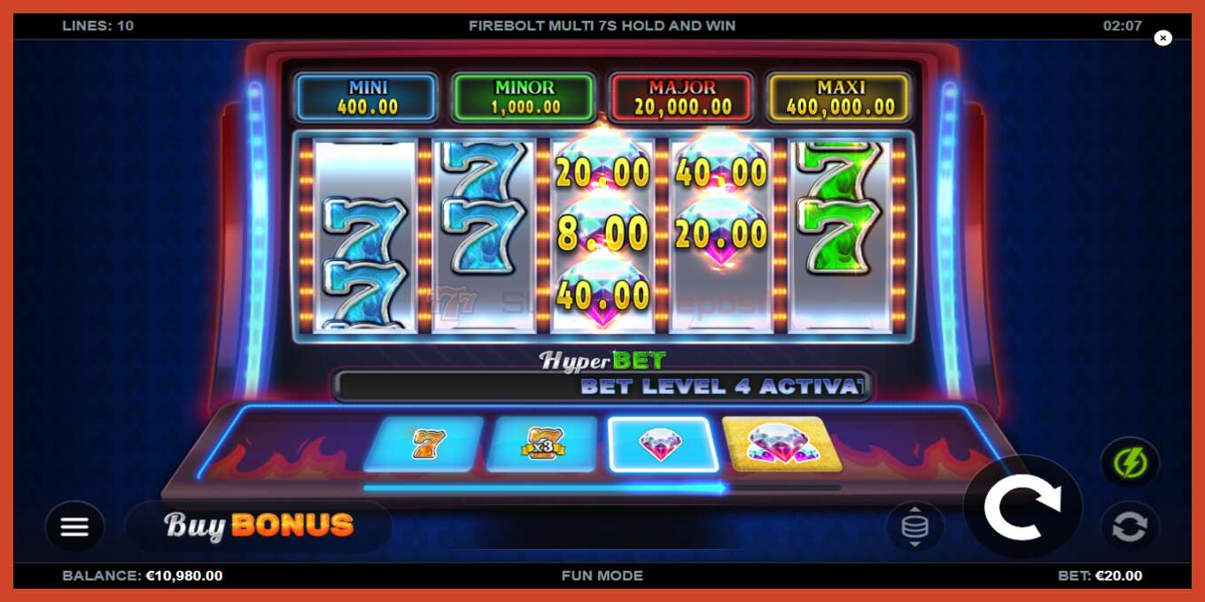 Slot screenshot: Firebolt Multi 7s Hold and Win no deposit, number - 3