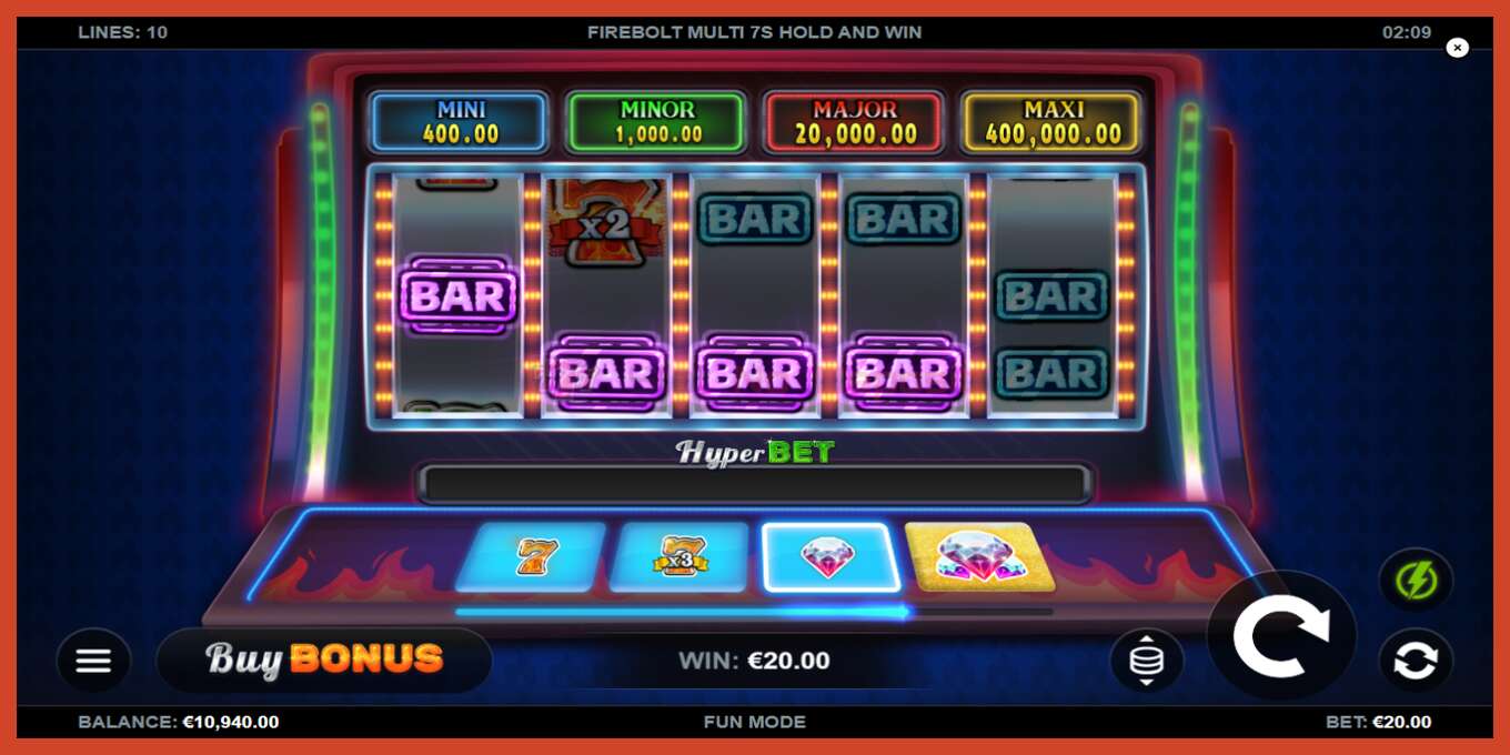 Slot screenshot: Firebolt Multi 7s Hold and Win no deposit, number - 4