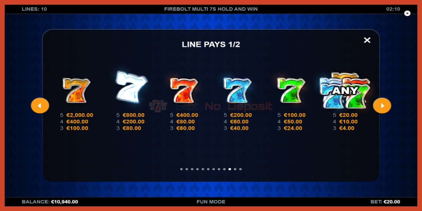 Slot screenshot: Firebolt Multi 7s Hold and Win no deposit, number - 5