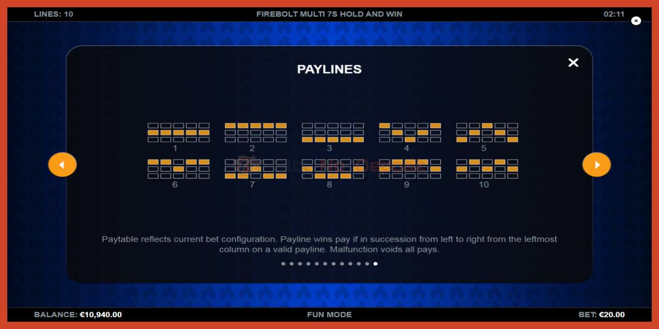 Slot screenshot: Firebolt Multi 7s Hold and Win no deposit, number - 7