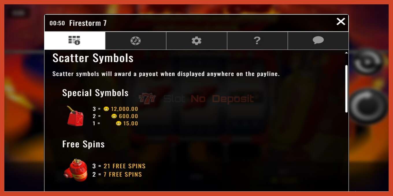 Slot screenshot: Firestorm 7 no deposit, number - 3