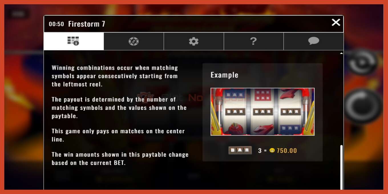 Slot screenshot: Firestorm 7 no deposit, number - 5