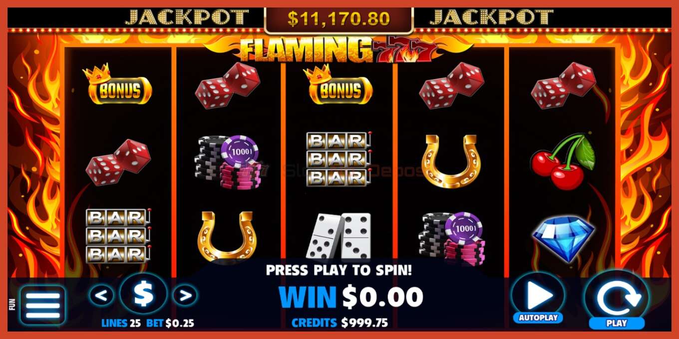 Slot skærmbillede: Flaming 777 intet depositum, antal - 2