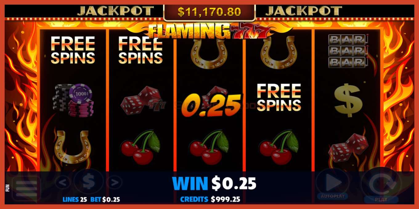 Slot skærmbillede: Flaming 777 intet depositum, antal - 3