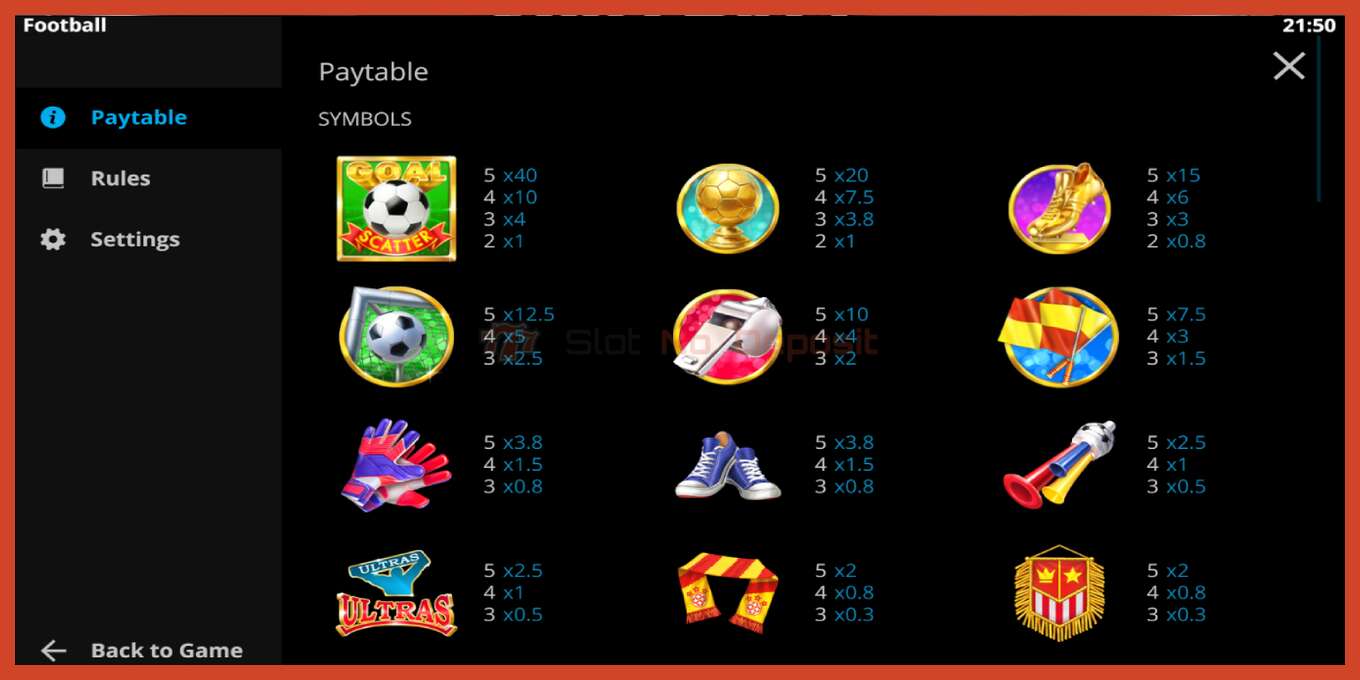 Slot screenshot: Football no deposit, number - 5