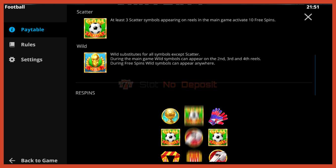 Slot screenshot: Football no deposit, number - 6