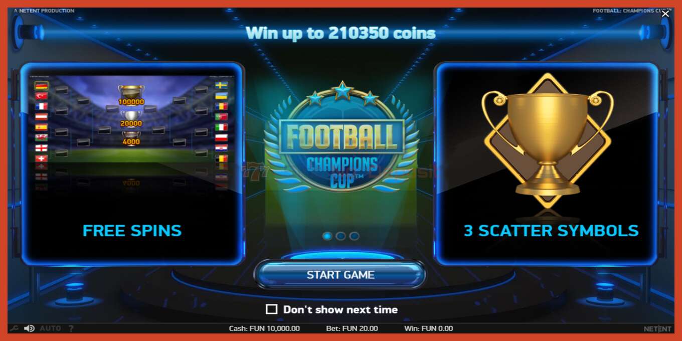 Slot screenshot: Football Champions Cup no deposit, number - 1