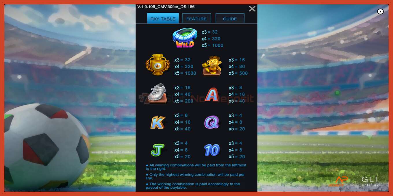 老虎机截图: Football Fever 没有押金, 数字 - 5