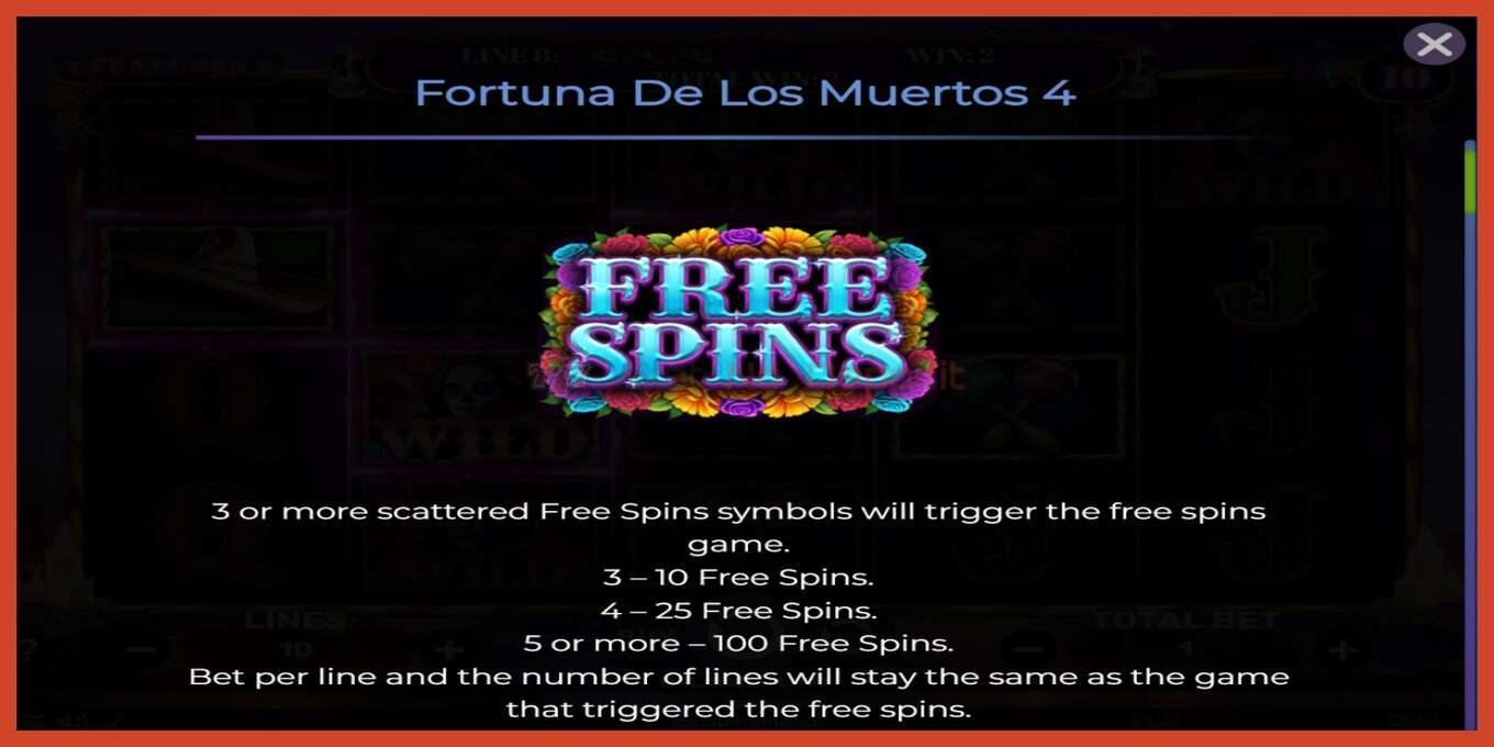 Slot скриншоту: Fortuna De Los Muertos 4 депозит жок, саны - 4