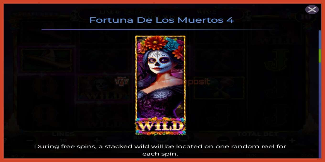 Slot скриншоту: Fortuna De Los Muertos 4 депозит жок, саны - 5