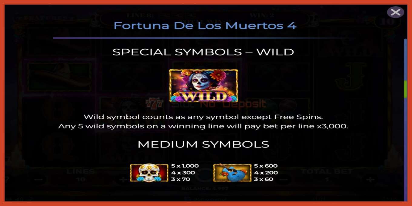 Slot скриншоту: Fortuna De Los Muertos 4 депозит жок, саны - 6