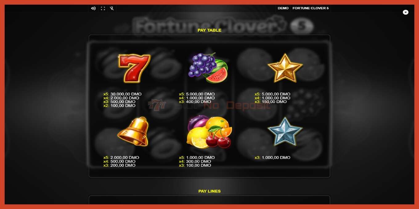 Slot ekran görüntüsü: Fortune Clover 5 depozit yoxdur, nömrə - 5