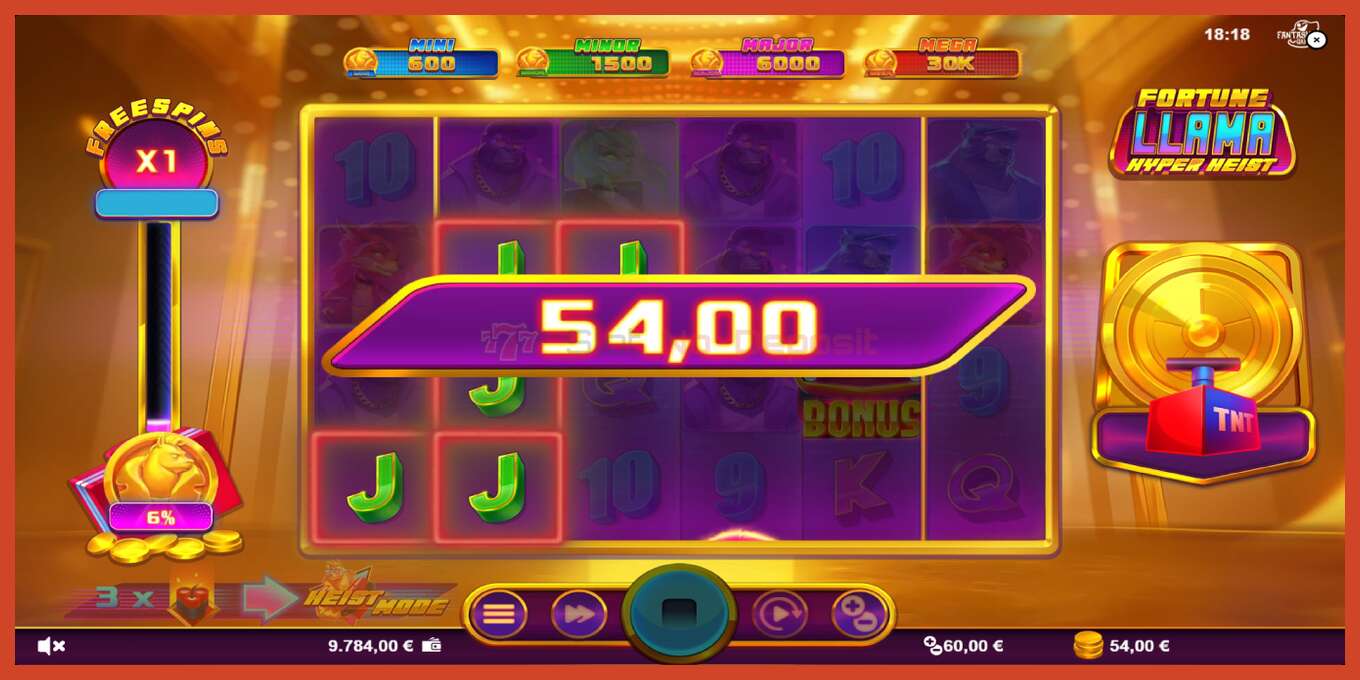 Slot skærmbillede: Fortune Llama Hyper Heist intet depositum, antal - 4