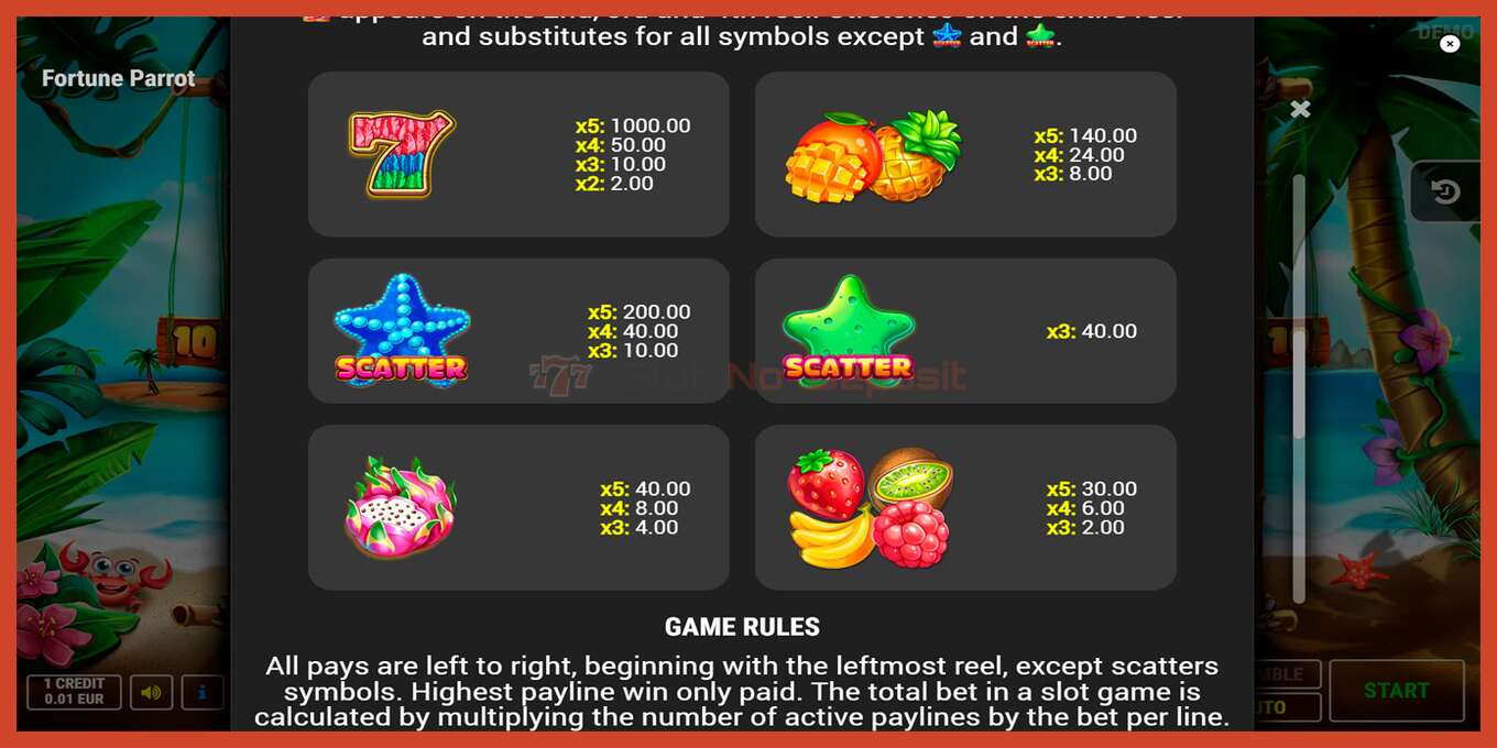 Slot screenshot: Fortune Parrot no deposit, number - 6