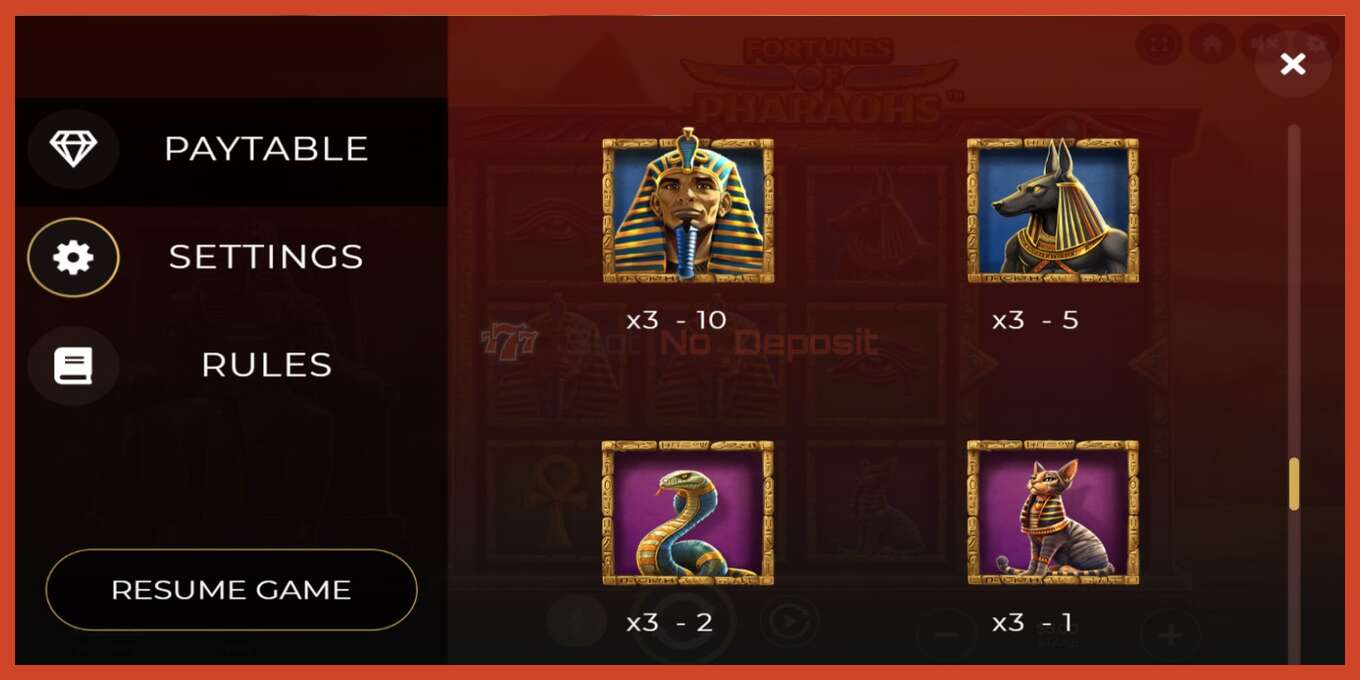 Slot screenshot: Fortunes of Pharaohs no deposit, number - 6