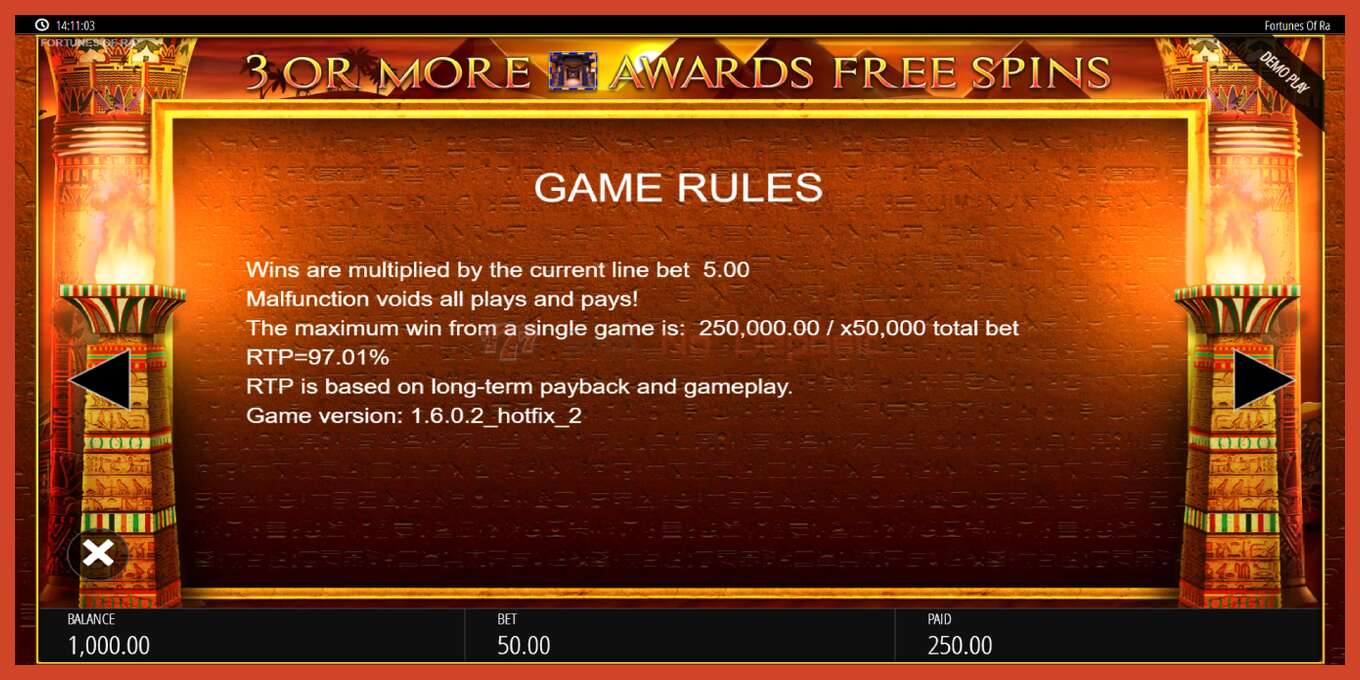 Slot screenshot: Fortunes of Ra no deposit, number - 6