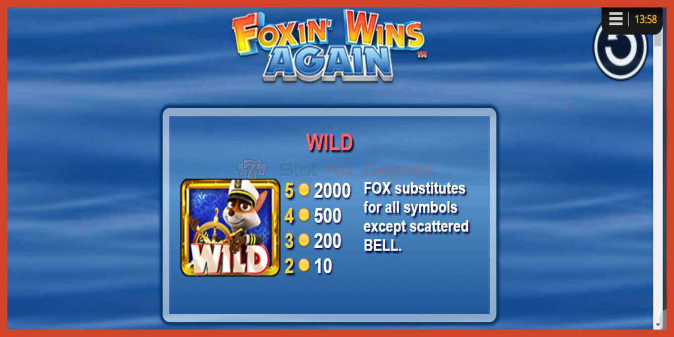 Captura de tela do slot: Foxin Wins Again sem depósito, número - 5