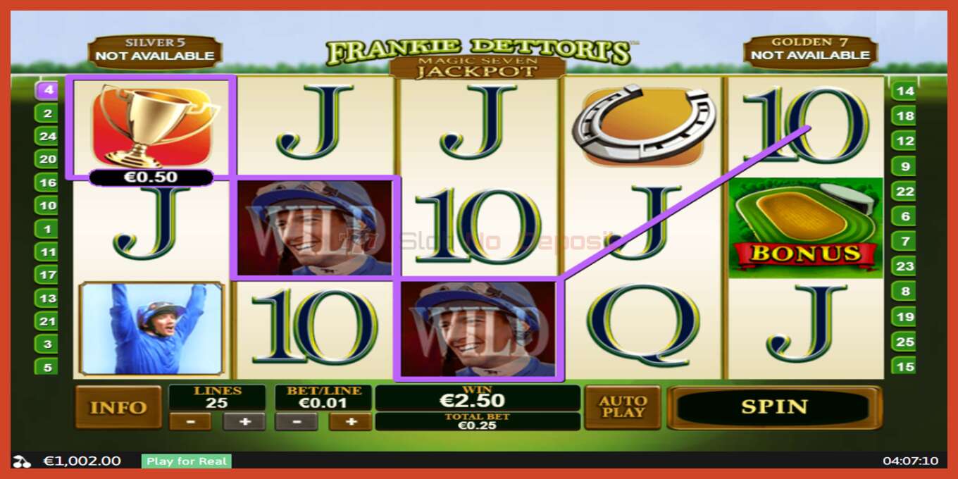 Slot screenshot: Frankie Dettori Magic Seven Jackpot no deposit, number - 2