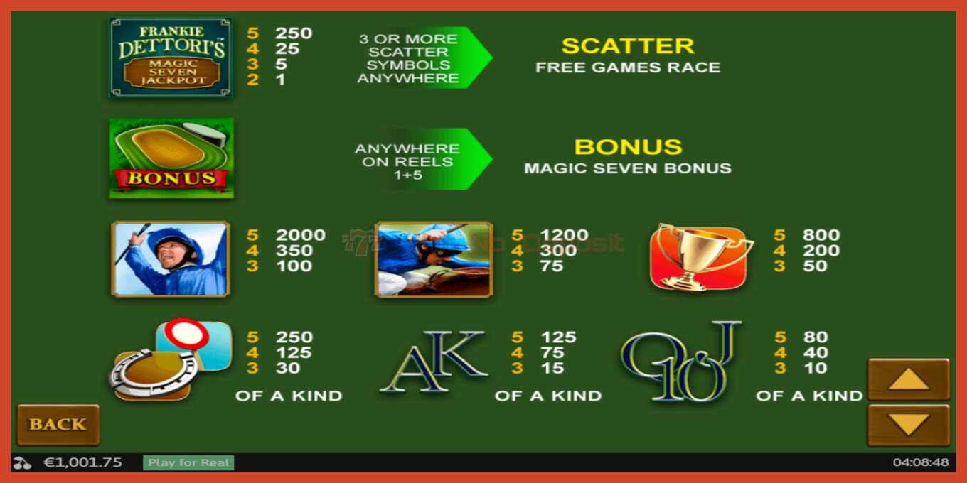 Slot screenshot: Frankie Dettori Magic Seven Jackpot no deposit, number - 3