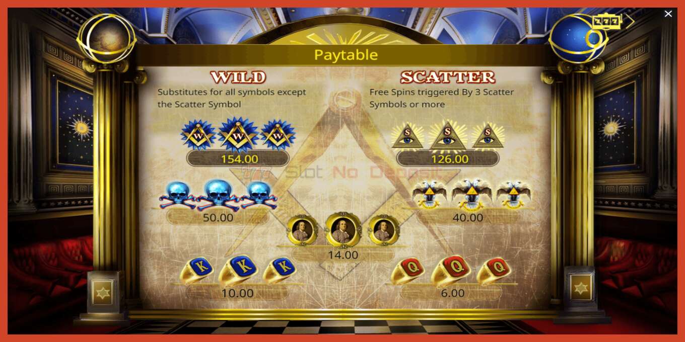 Slot screenshot: Freemasons Fortune no deposit, number - 5