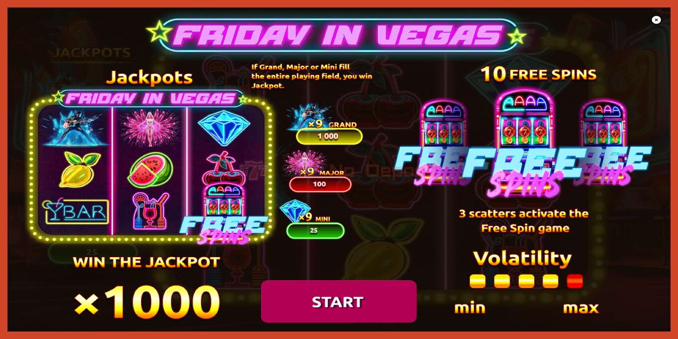 Snímek obrazovky slotu: Friday in Vegas žádný vklad, číslo - 1