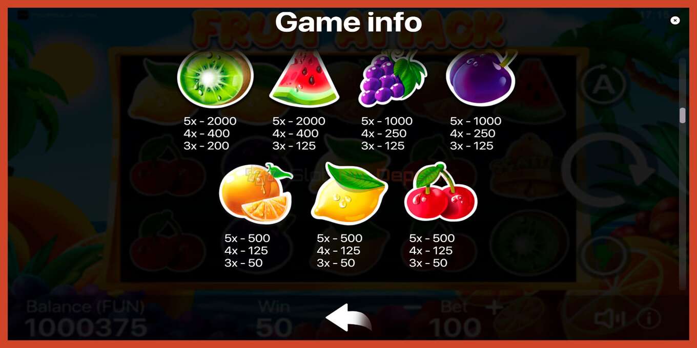 Captură de ecran pentru slot: Fruit Attack fara depozit, număr - 6