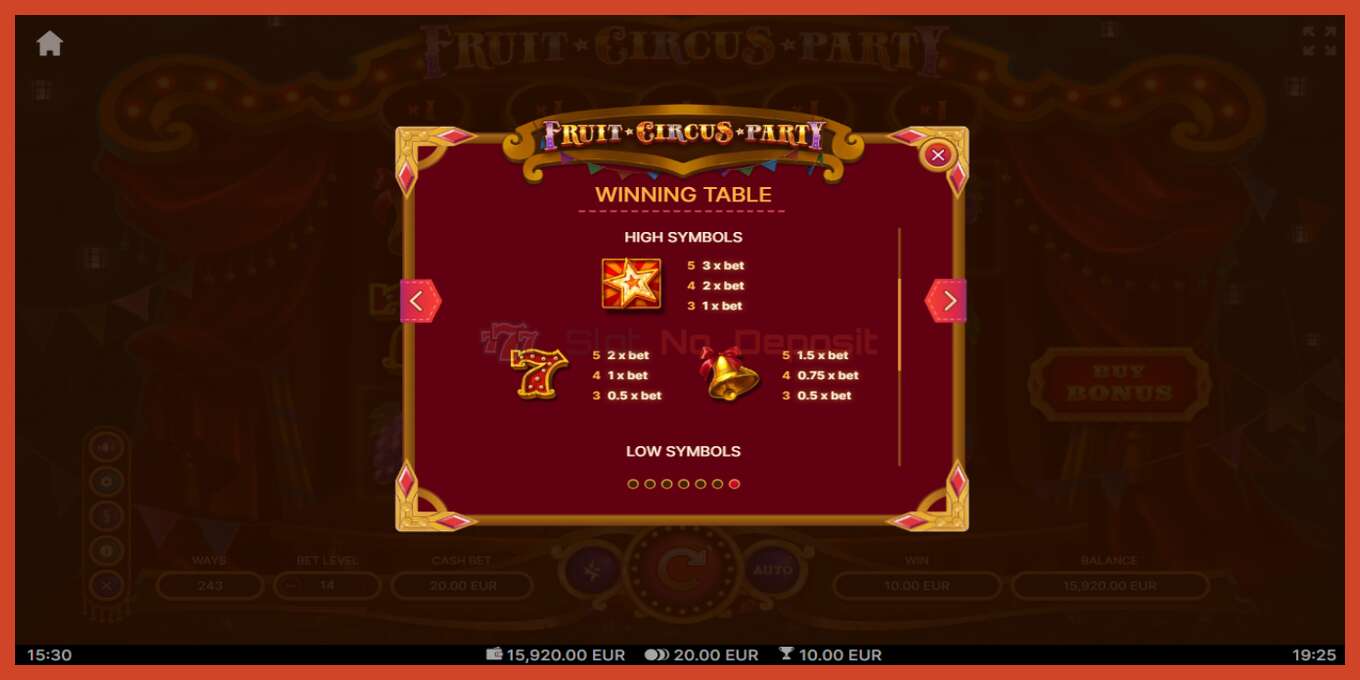 ஸ்லாட் ஸ்கிரீன்ஷாட்: Fruit Circus Party வைப்பு இல்லை, எண் - 7