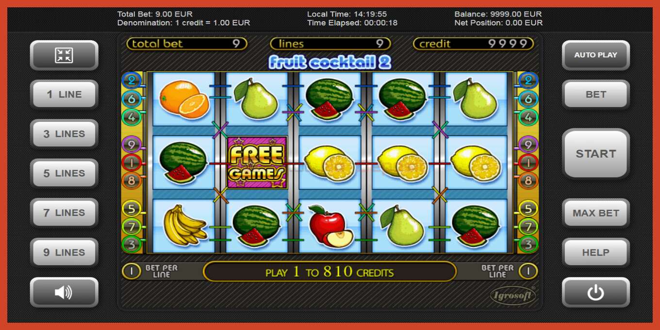 Slot screenshot: Fruit Cocktail 2 no deposit, number - 1