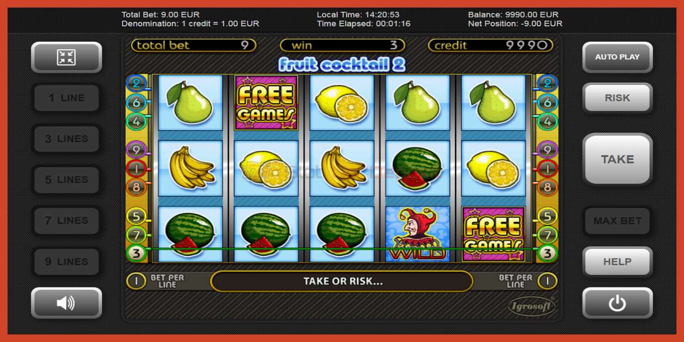 Slot screenshot: Fruit Cocktail 2 no deposit, number - 2