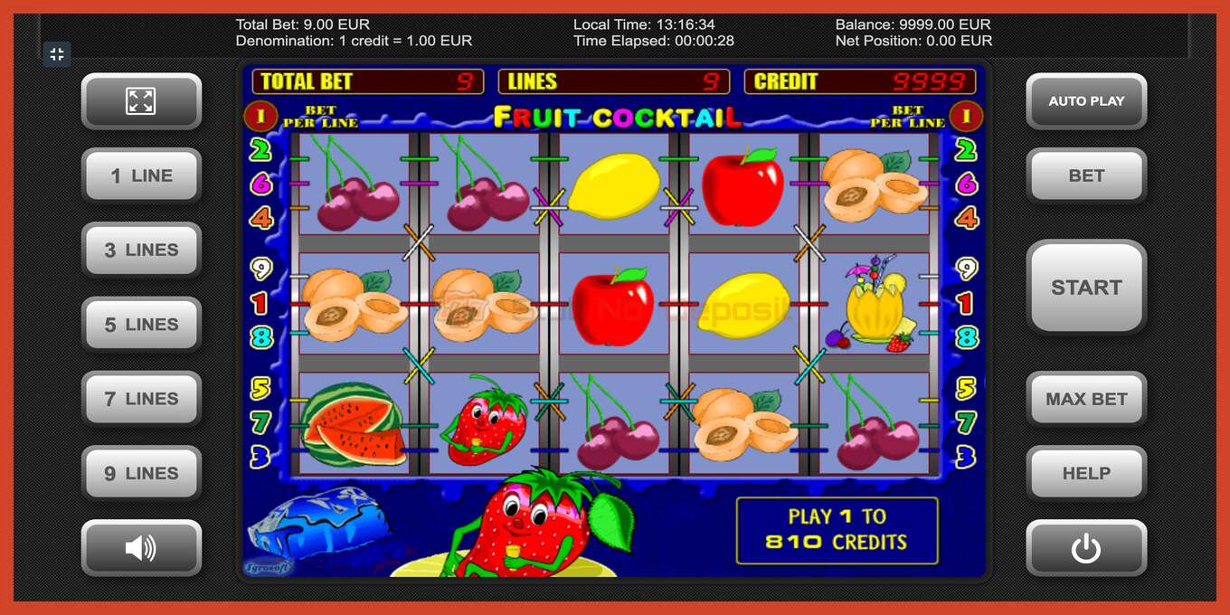 Slot screenshot: Fruit Cocktail no deposit, number - 1