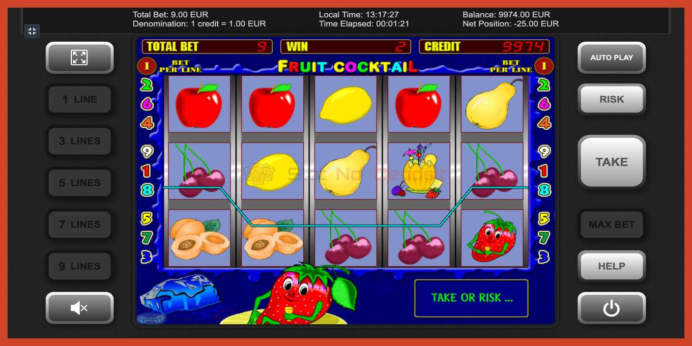 Slot screenshot: Fruit Cocktail no deposit, number - 2