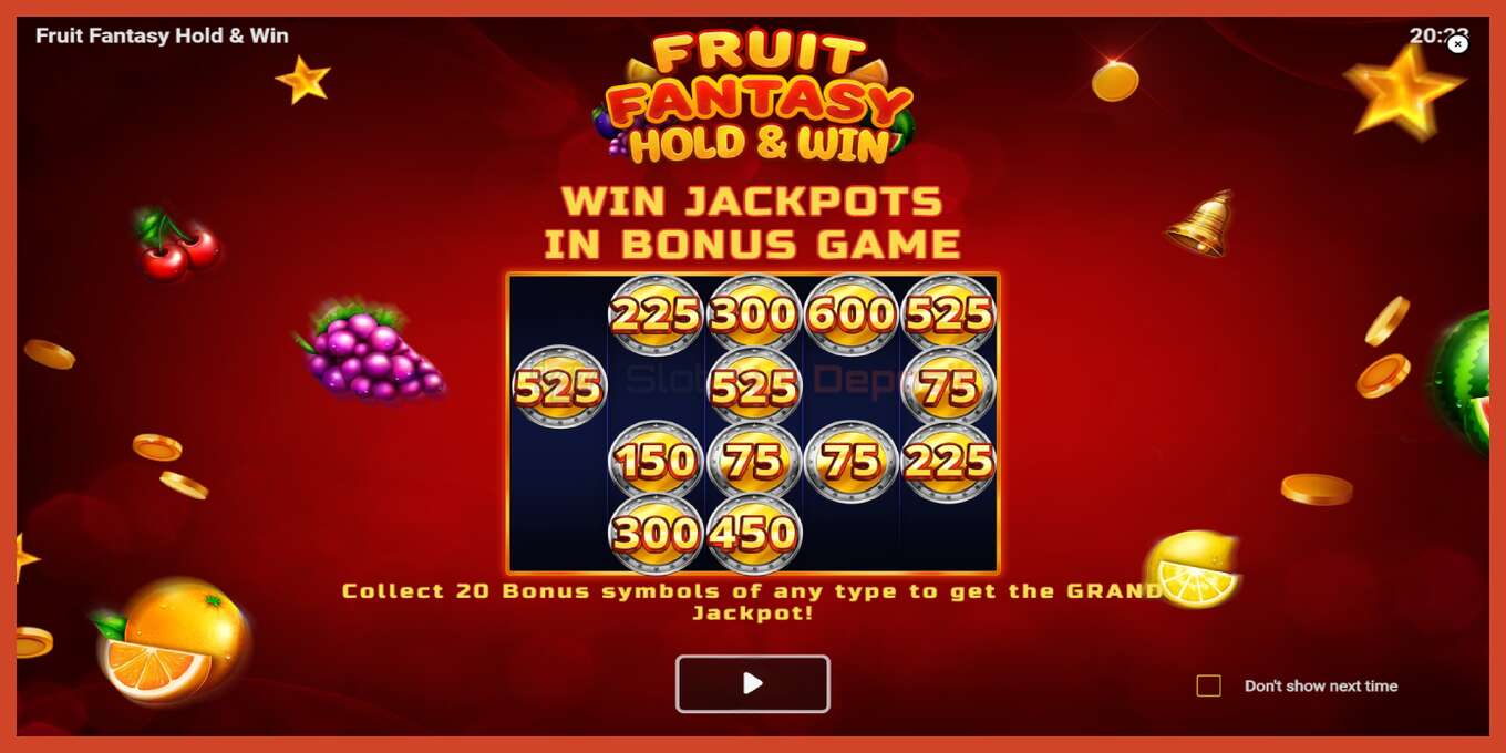 Slot screenshot: Fruit Fantasy Hold & Win no deposit, number - 1