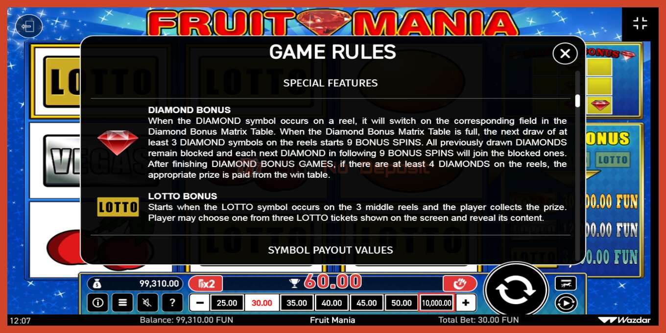 ภาพหน้าจอของสล็อต: Fruit Mania ไม่มีเงินฝาก, ตัวเลข - 7