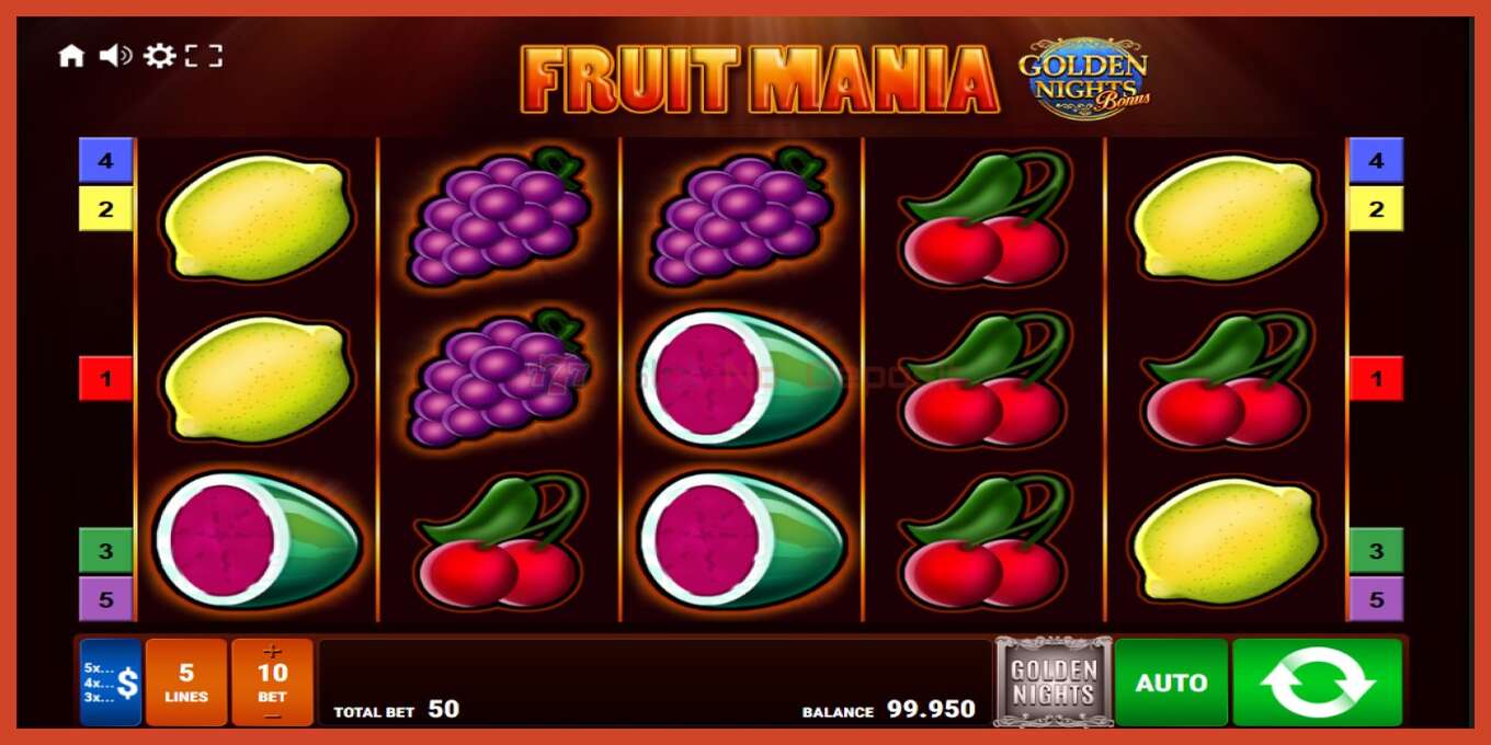 Slot screenshot: Fruit Mania Golden Nights no deposit, number - 1