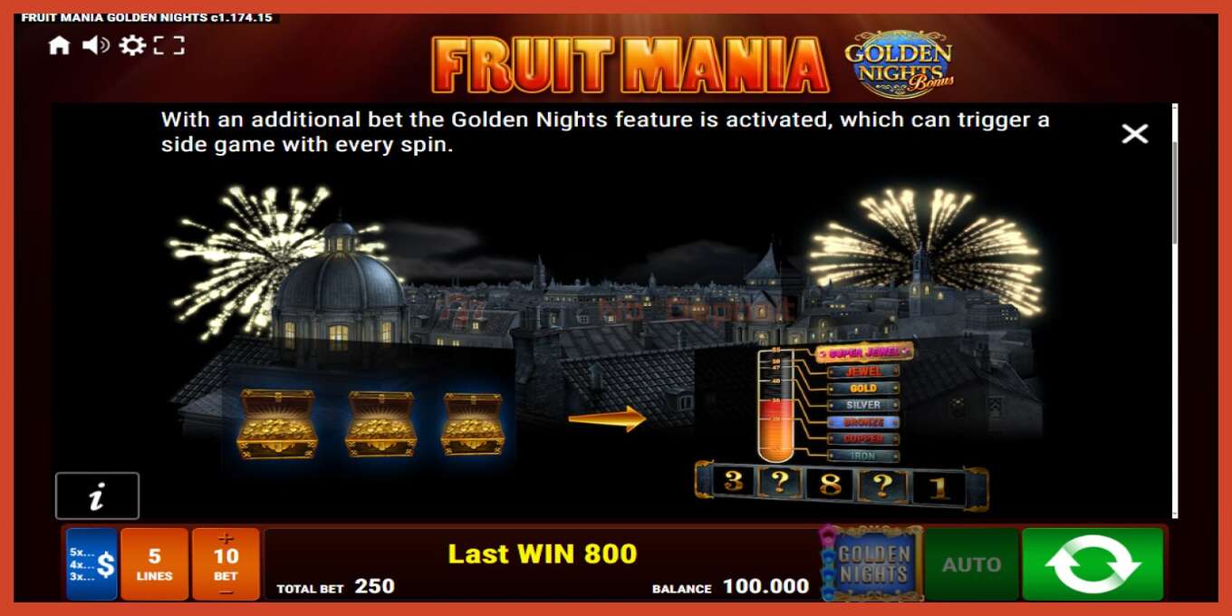 Slot screenshot: Fruit Mania Golden Nights no deposit, number - 5