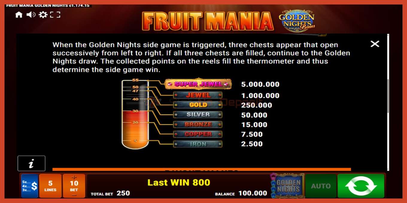 Slot screenshot: Fruit Mania Golden Nights no deposit, number - 6