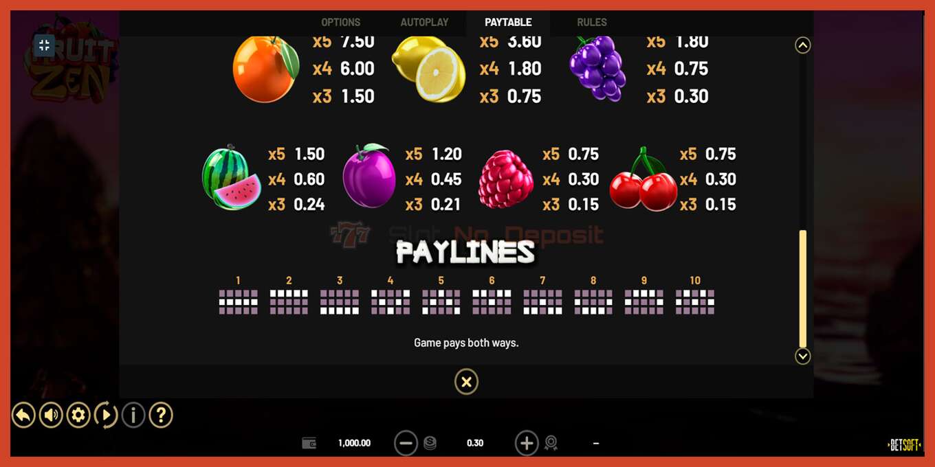 Slot screenshot: Fruit Zen no deposit, number - 3