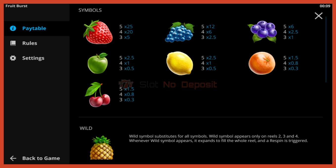 Slot screenshot: Fruitburst no deposit, number - 4