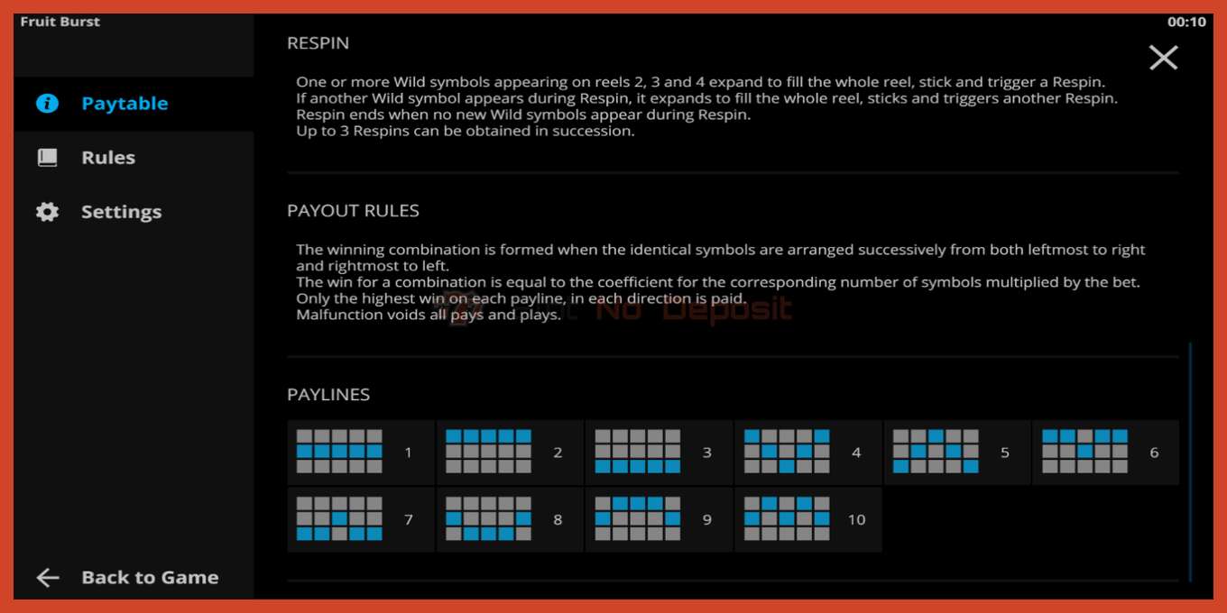 Slot screenshot: Fruitburst no deposit, number - 5