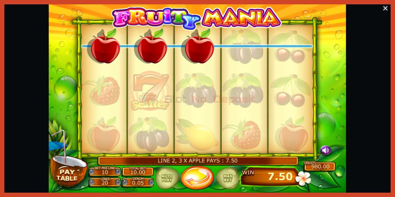 Slota ekrānuzņēmums: Fruity Mania nav depozīta, numuru - 2