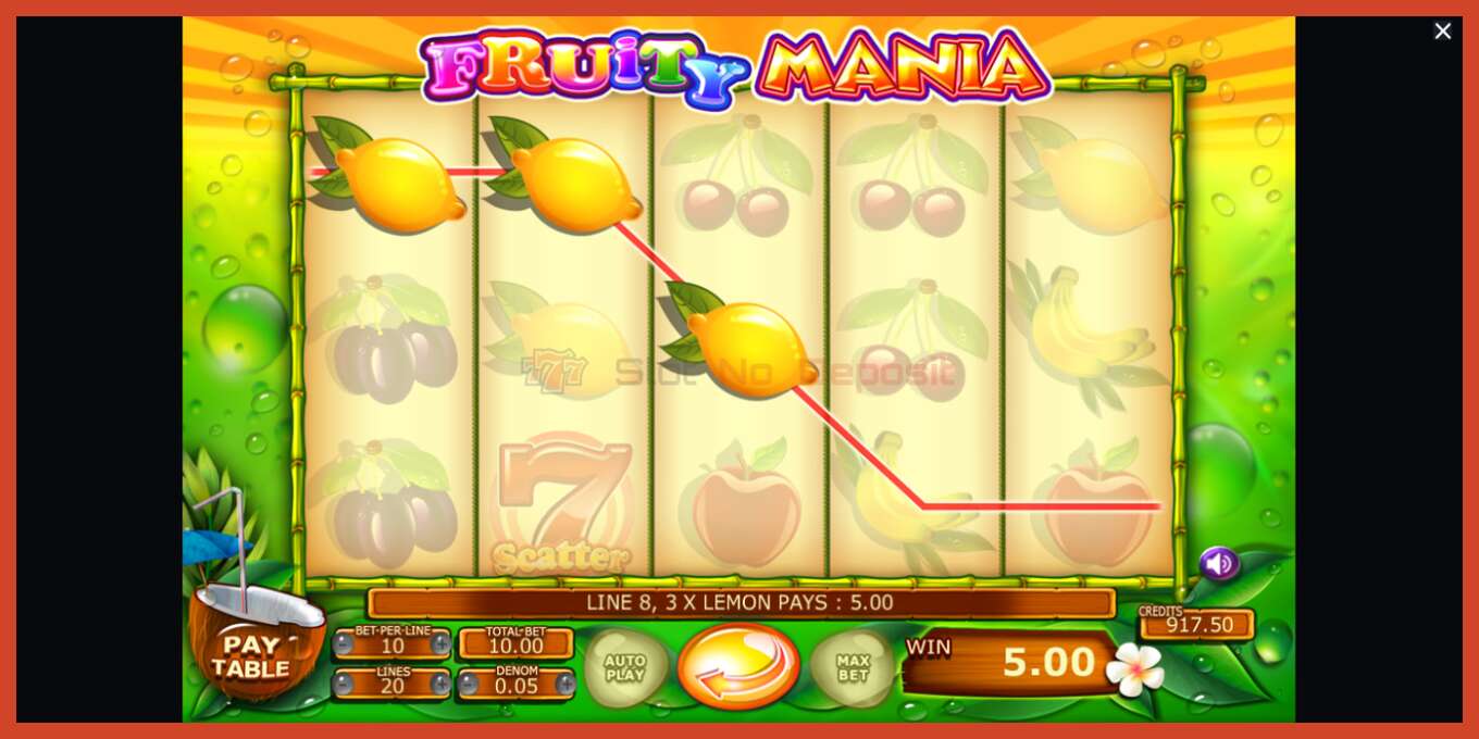 Slota ekrānuzņēmums: Fruity Mania nav depozīta, numuru - 3