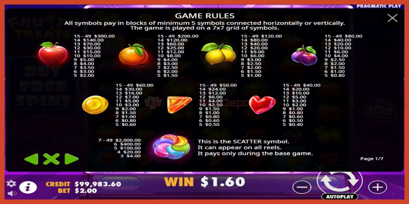 Slot ekran görüntüsü: Fruity Treats depozit yoxdur, nömrə - 4