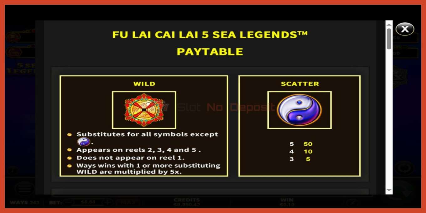 រូបថតអេក្រង់រន្ធ: Fu Lai Cai Lai 5 Sea Legends គ្មានប្រាក់កក់, លេខ - 5