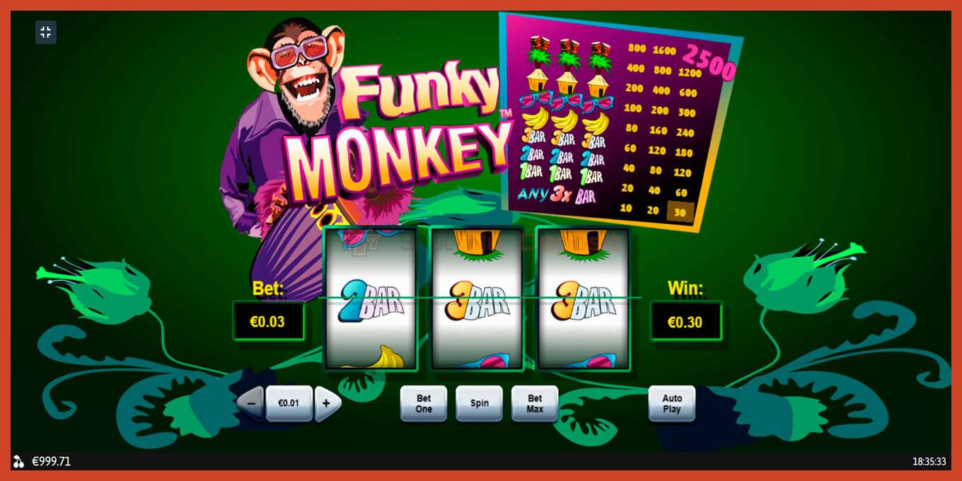 Slot skærmbillede: Funky Monkey intet depositum, antal - 3